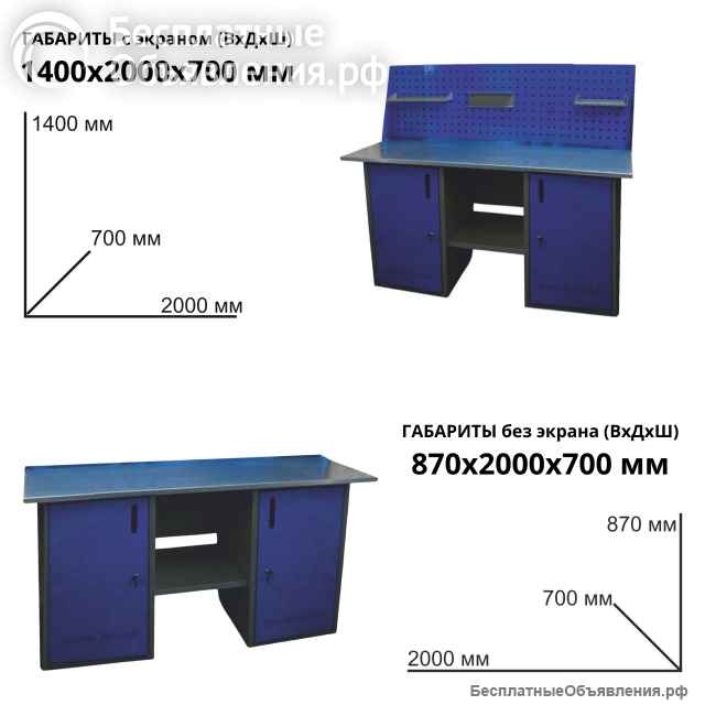 Верстак слесарный металлический двухтумбовый с экраном