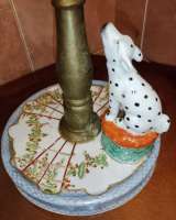 Статуэтка 44 см бронзовая подсвечник с фарфоровым попугаем и собачкой