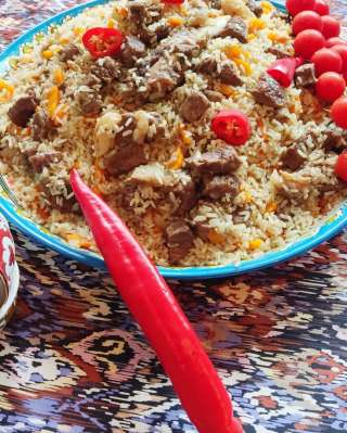 Плов Узбекский халяль говядина баранина курица утка овощи с грибами