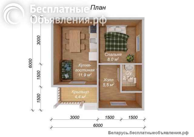 Каркасный дачный дом 6х6 м