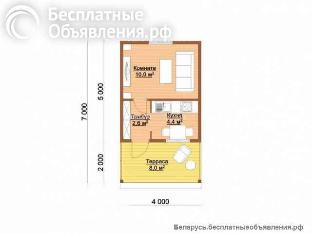 Каркасный дачный дом 7х4 м