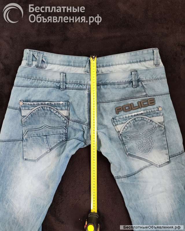 883 Police Mens Designer Jeans Picolino Lotus, W38 L30, Blue Oil Wash, Wide Leg