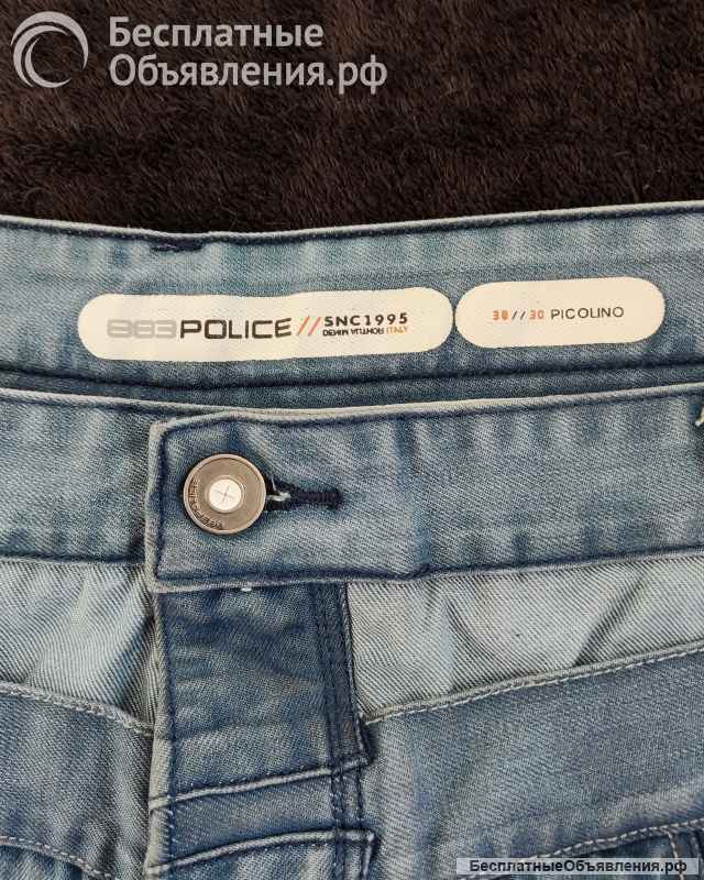 883 Police Mens Designer Jeans Picolino Lotus, W38 L30, Blue Oil Wash, Wide Leg