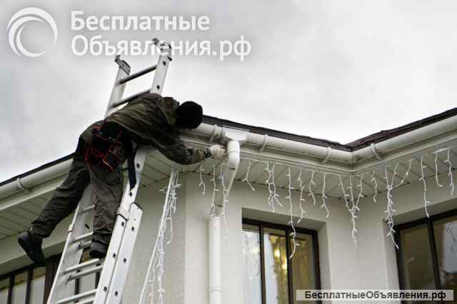 Монтаж новогодних гирлянд на фасад дома. Москва и область.