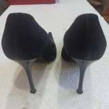 Туфли женские на каблуке чёрные кожаные замшевые со стразами, Италия