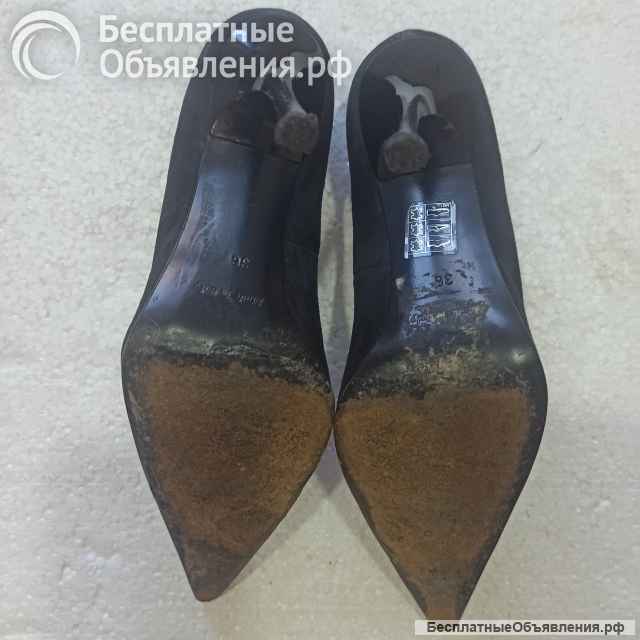 Туфли женские на каблуке чёрные кожаные замшевые со стразами, Италия
