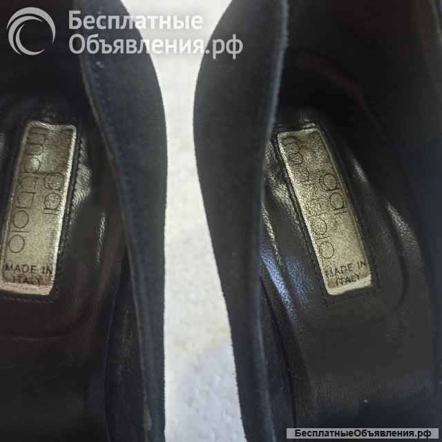 Туфли женские на каблуке чёрные кожаные замшевые со стразами, Италия