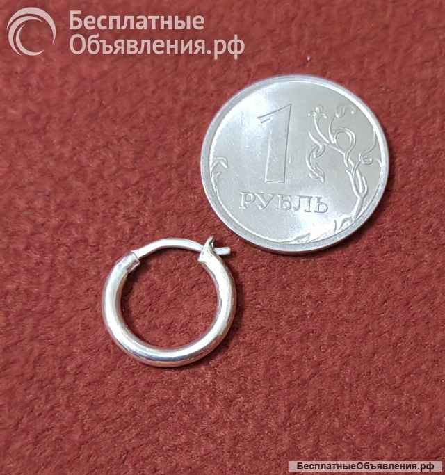 Мужская моносерьга - кольцо (унисекс) серебро 925 пробы 16 мм