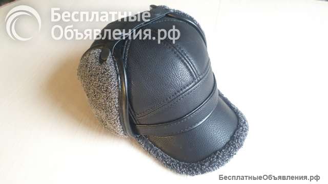 Шапка муж. зимняя экокожа черн. р.57-58