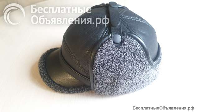 Шапка муж. зимняя экокожа черн. р.57-58