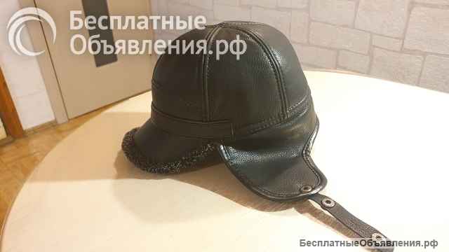 Шапка муж. зимняя экокожа черн. р.57-58