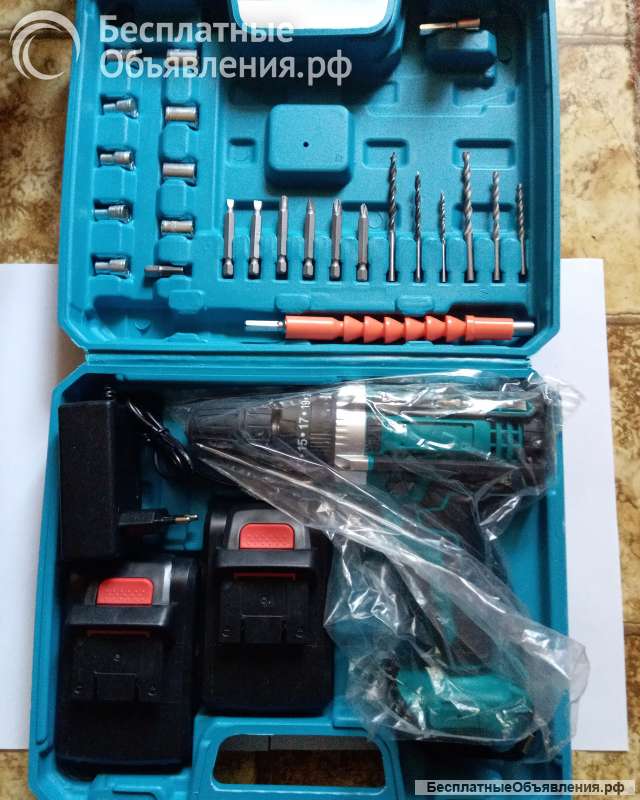 Аккумуляторная дрель 2 АКБ, кейс, набор