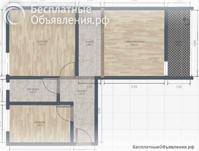 2,5-комнатная квартира в Детелинаре, Нови-Сад, 51 м²