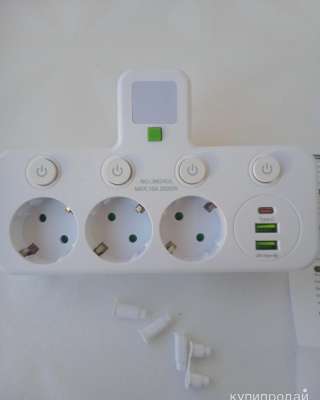 Розетка накладная тройная с ночником, USB зарядкой