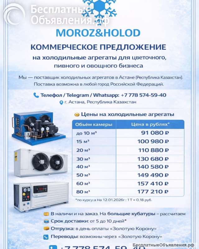 Холодильные агрегаты для цветочных, пивных и овощных магазинов