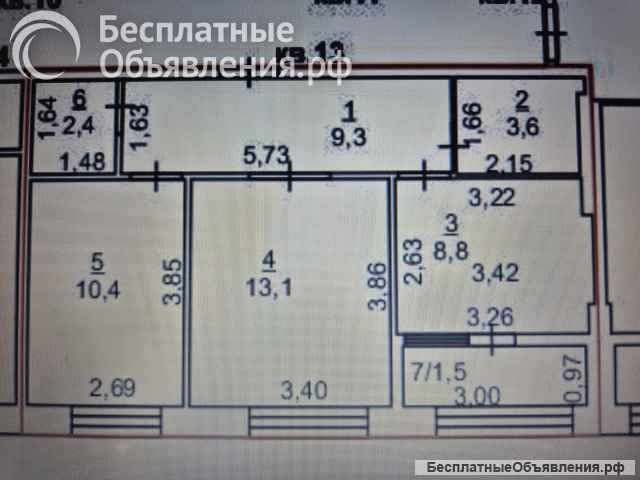 2-к квартира 51,1м2 Собственник