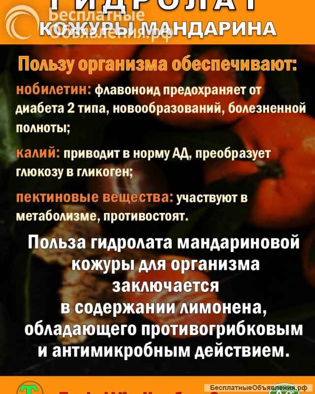 Гидролат кожуры мандарина. ProGynuru. С наносеребром.
