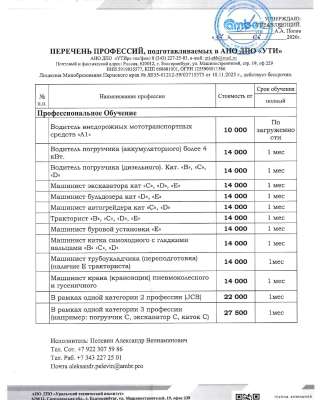Профессиональное обучение: водитель погрузчика, машинист крана, буровой установки, тракторист и т.д.