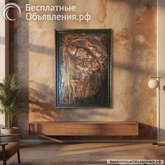 Панно. Чеканка. Ангара и Енисей. Медь. 60х86 Багет