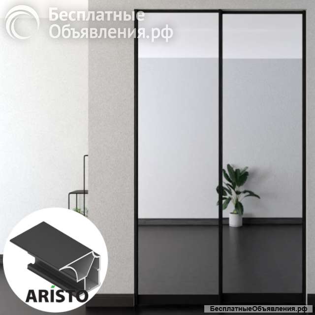 Дверь-купе ARISTO FLAT, зеркало, профиль черный матовый