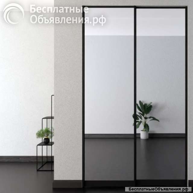Дверь-купе ARISTO FLAT, зеркало, профиль черный матовый