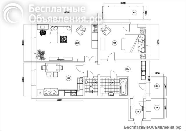 2-к квартира 77 м2 в Солнечном