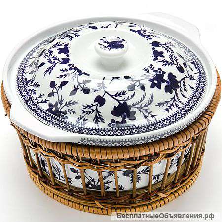 Кастрюля (1л) керамическая в плетенной подставке арт.24788