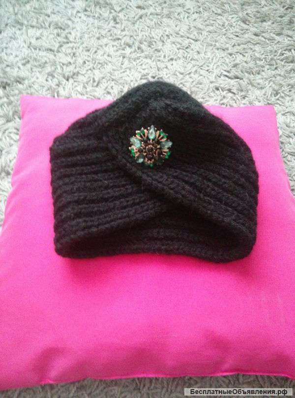 Вязаные шапки, повязки, чалма ручной работы, тапки