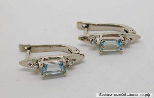 Серьги c Аквамаринами и бриллиантами