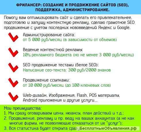 Фрилансер: Создание, поддержка, продвижение сайтов SEO