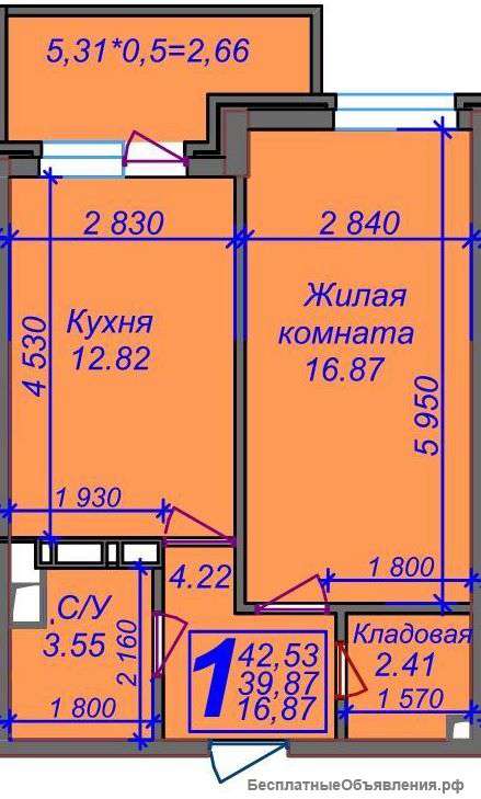 1 к.кв. в доме по Ейскому шоссе