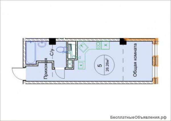 Квартира-студия в ЖК на ул.Волжская