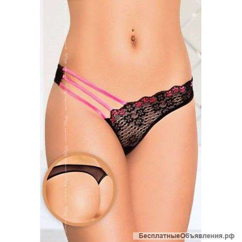 Трусики, черно-розовые С милыми цветочками-Soft Line