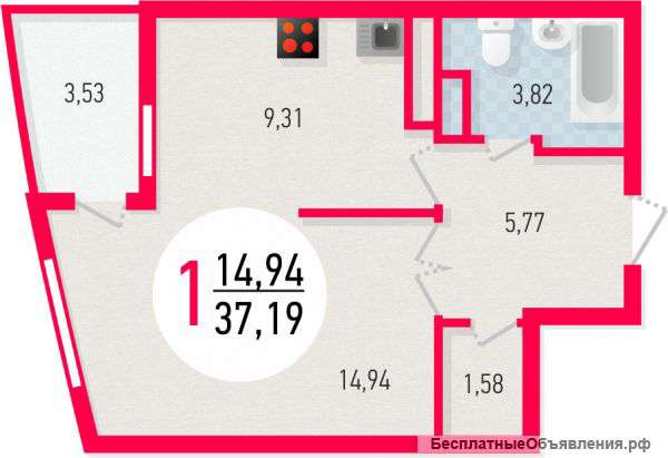 1-комн квартиру в новом строящемся жилом комплексе