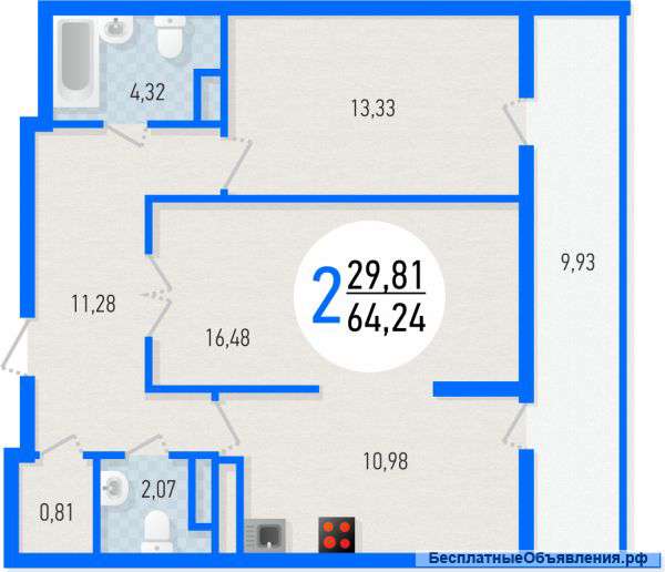 2-к квартира в Уфе