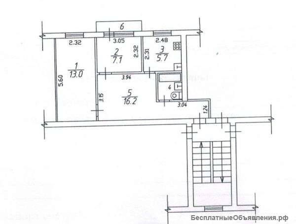 2х комнатная квартира в кирпичном доме