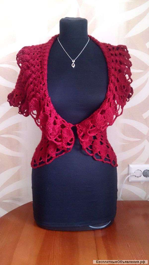 Вязаный бордовый жакет