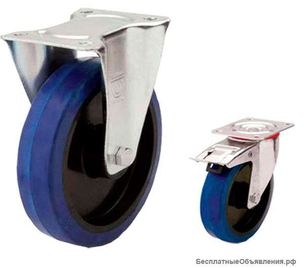 Колесо поворотное с эластичной синей резиной 100мм