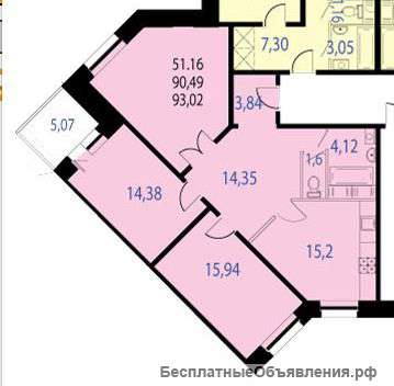 3-к квартира по цене 2-к