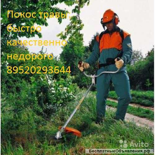 Покос травы триммером