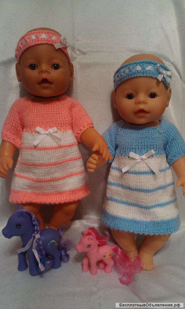 Вязаное платье+повязка для Baby Born