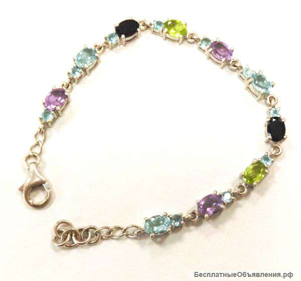 Серебряный браслет с разноцветными камнями