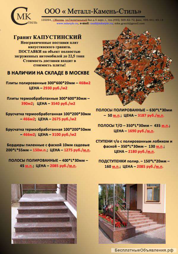 Гранитная плита и брусчатка