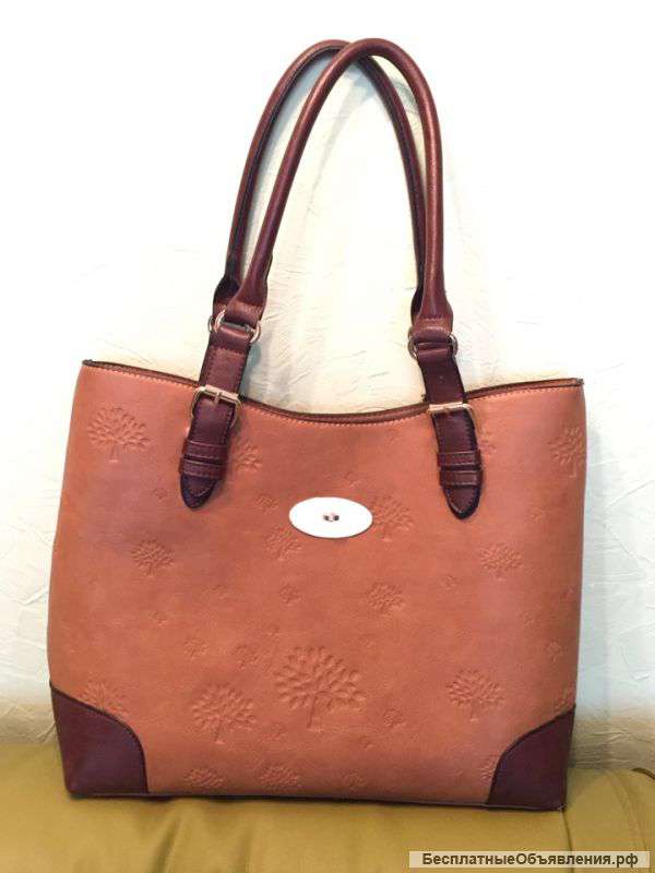 Женская коричневая кожаная сумка на ручке