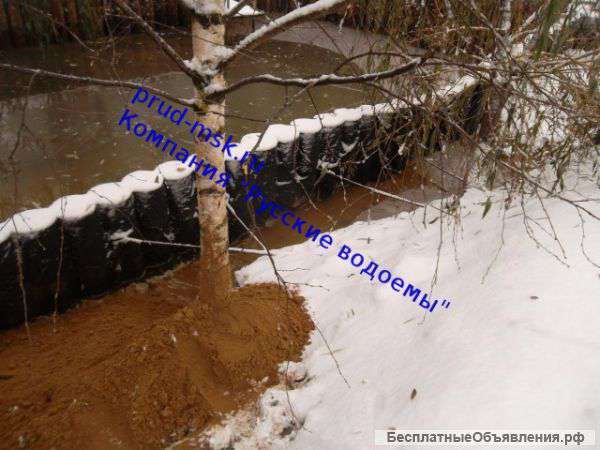 Укрепление береговой линии георешеткой , шпунтом
