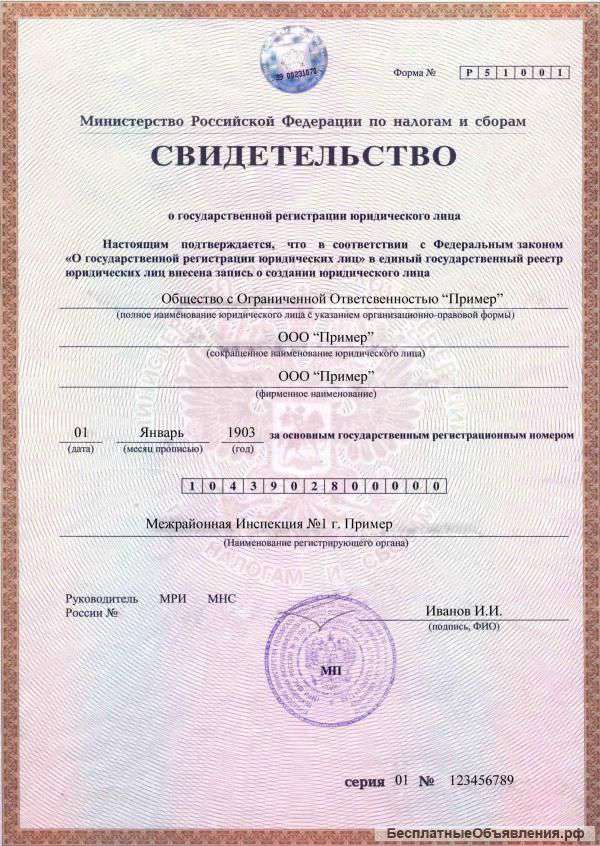 Регистрация ООО, ИП, АО и др