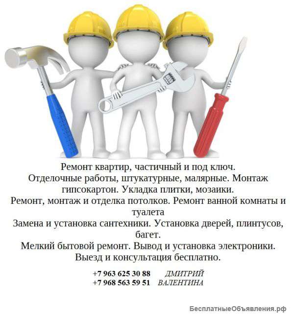 Ремонт квартир, частичный и под ключ