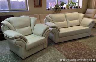 Диван и кресло в дорогой натуральной коже