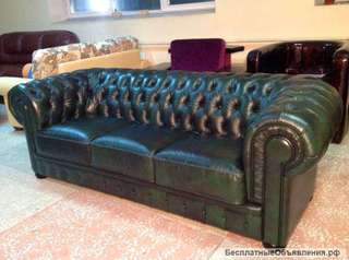 Кожаный диван Честер green