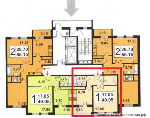 Однакомнатную квартиру 40/18/9 кв.м.